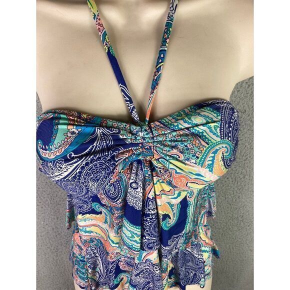 Kenneth Cole Swim Reaction Top Tankini Womens Size Small Ruffle Halter Blue - Picture 6 of 10